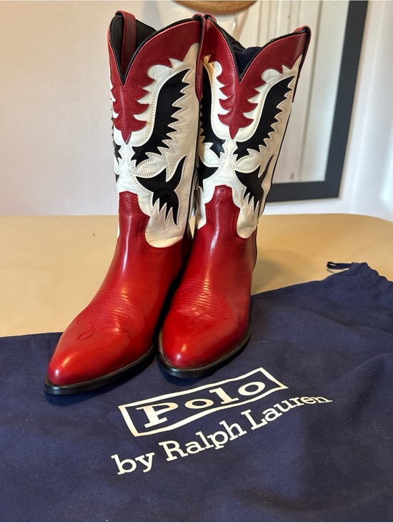 Polo Ralph Lauren Shoes - Polo by Ralph Lauren Red, White & Black Western Heeled Cowboy Boots